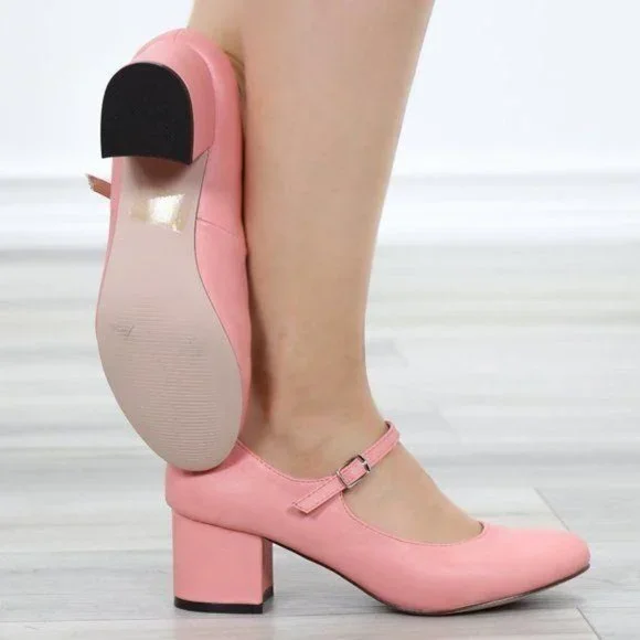 Block Heel Vintage Peach Rockabilly Style Pumps - Picture 4 of 10